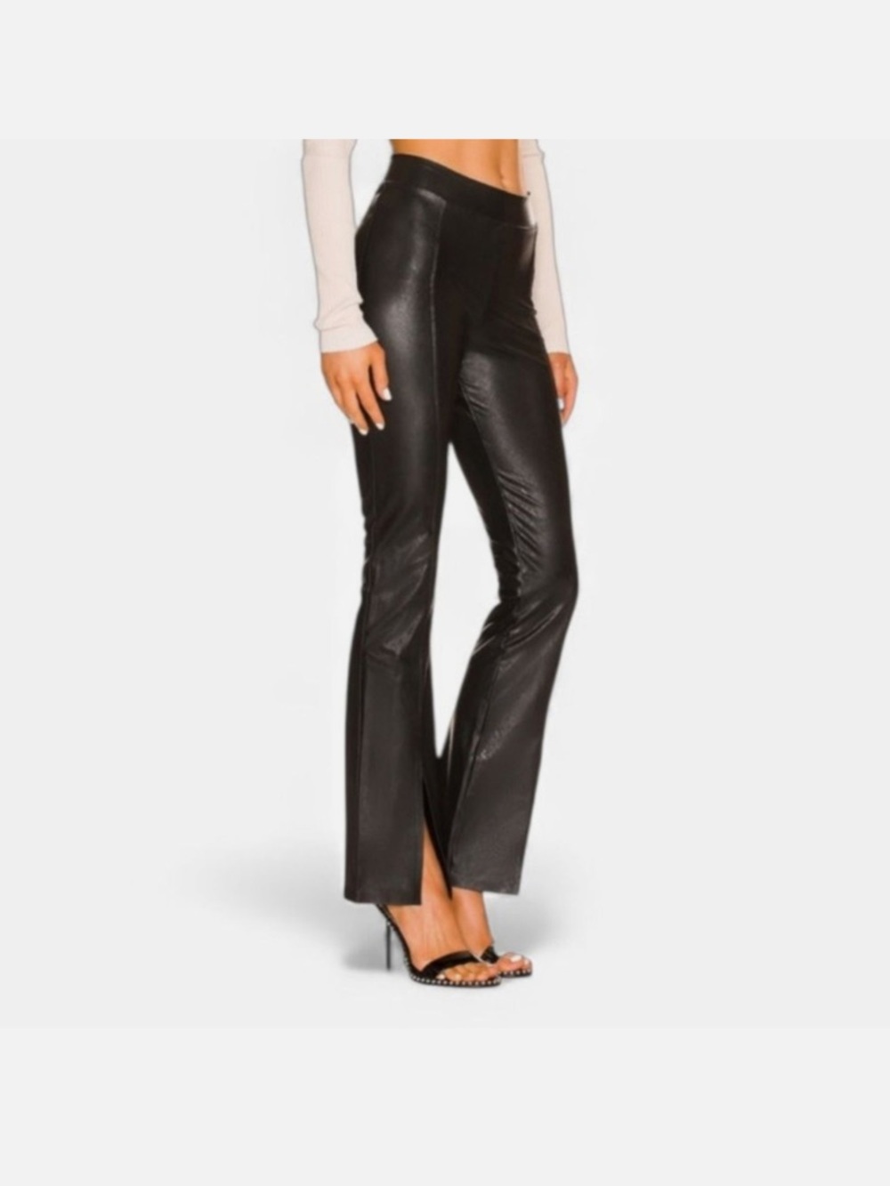 Commando Black Faux Leather Boot-Cut Split-Hem Pants
